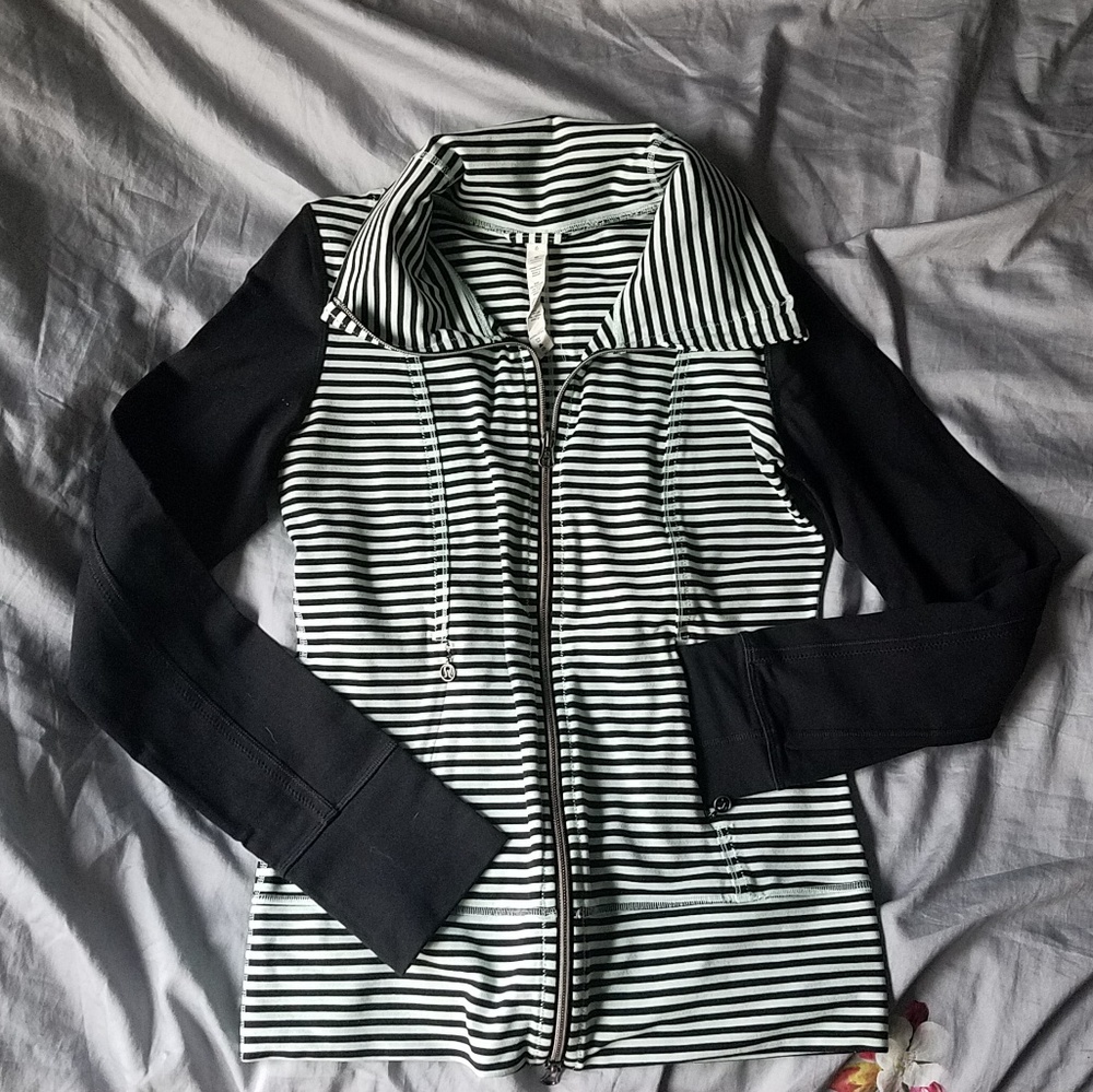 Lululemon Mint Black Stripe zip Up Hoodie 6 - Picture 1 of 7